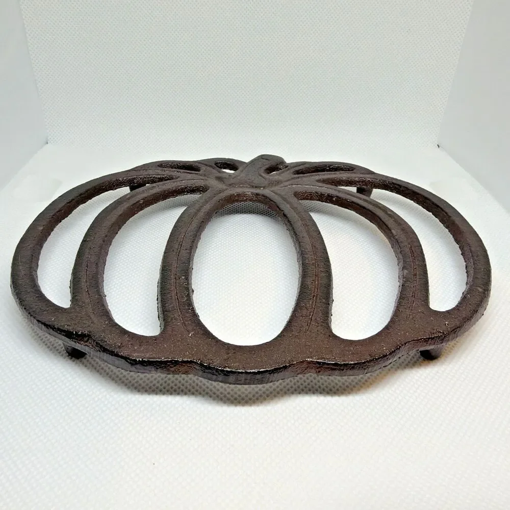 Rustic Cast Iron Pumpkin Trivet Fall Autumn Thanksgiving Kitchen Decor Heavy